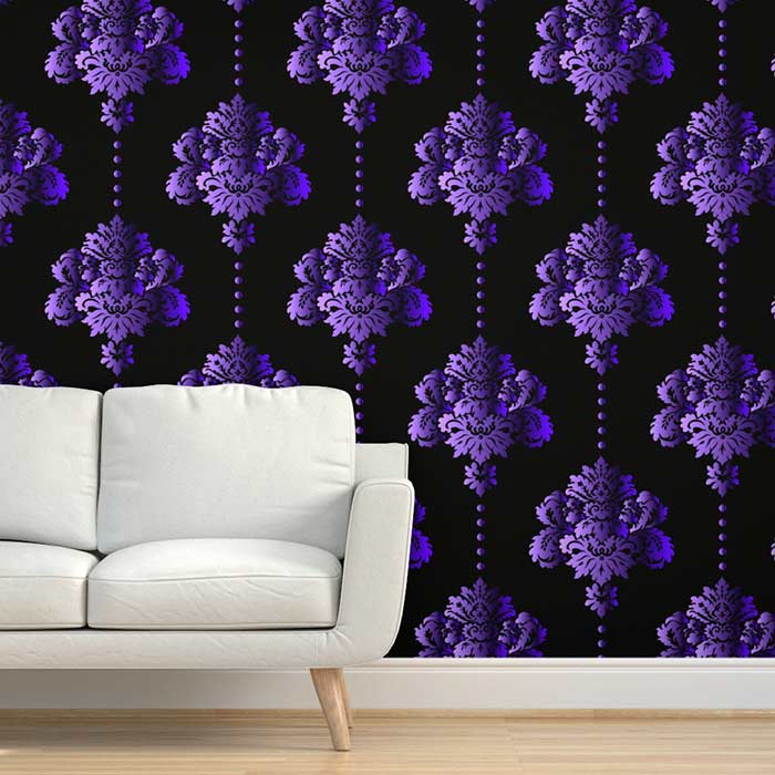 Peel and Stick Wallpaper Wallpaper Ultra Violet Gothic Victorian Damask  deep purple black large scale – Dana Du Design