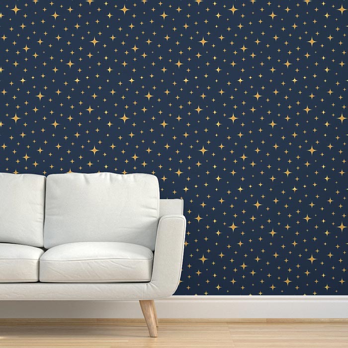 Sparkling stars gold navy blue Removable Wallpaper – Dana Du Design