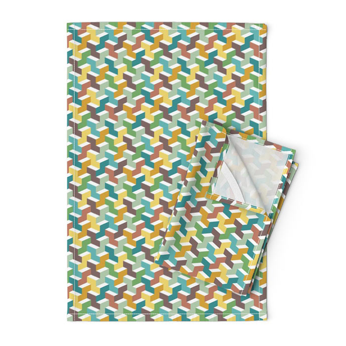 Retro Tea Towel small scale retro 3D colorful blocks – Dana Du Design